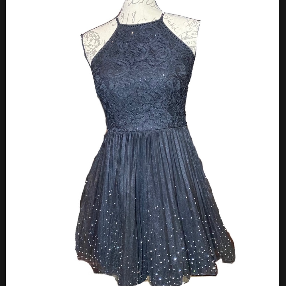 Windsor Bedazzled Halter Black Baby Doll Dress Size 5